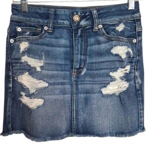 American Eagle Next Level Stretch Mini Distressed Jean Skirt